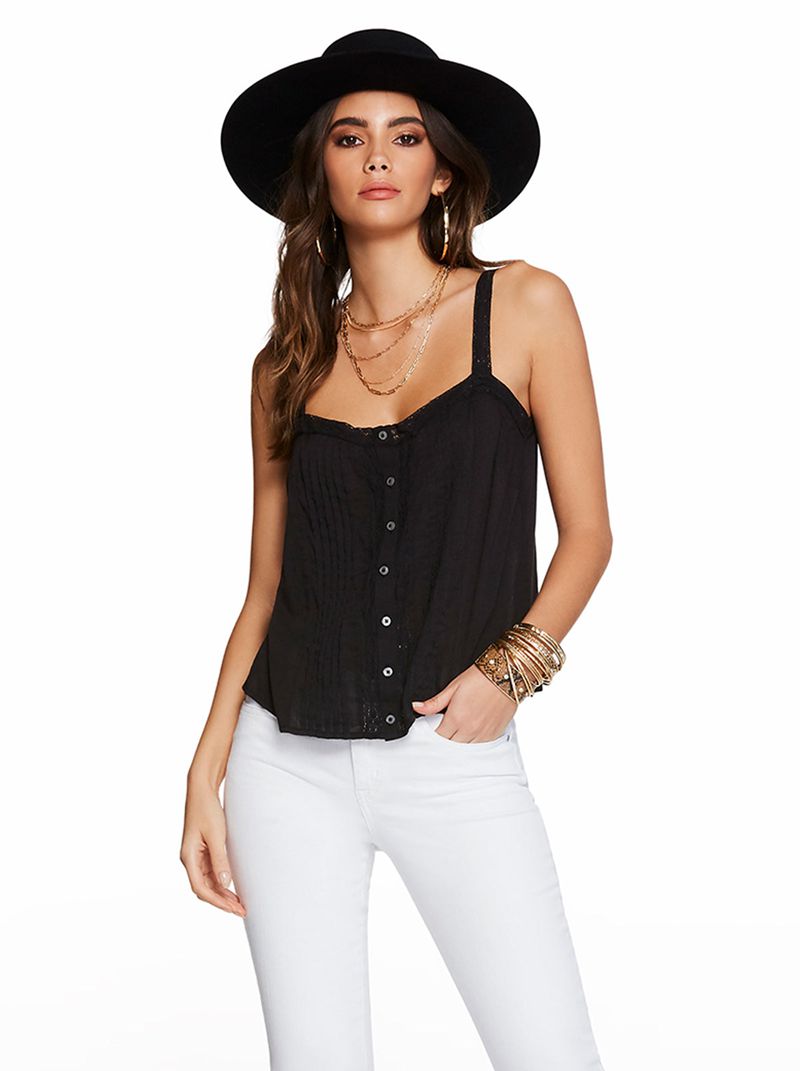 Women's Jessica Simpson Albi Lace Cami Tops Black | HMLJI-2901