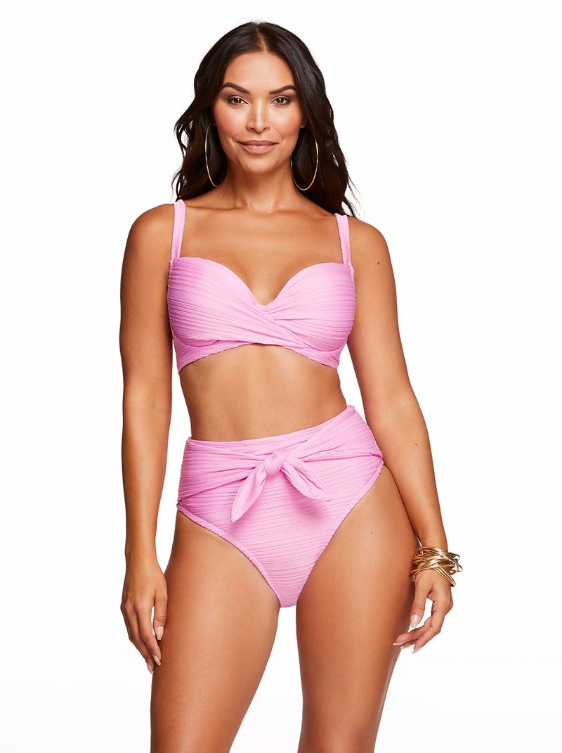 Women's Jessica Simpson Basic Solids Twisted D Bikini Tops Pink | CJAOV-5034