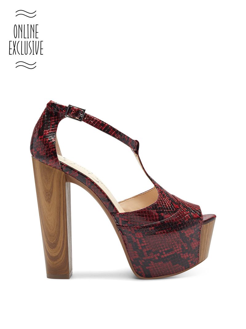 Women's Jessica Simpson Dany T-Strap Platform Shoes Red Snake | EZFPN-1634