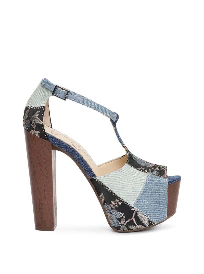 Women's Jessica Simpson Dany T-Strap Platform Shoes Blue Grey | KMNSI-3496