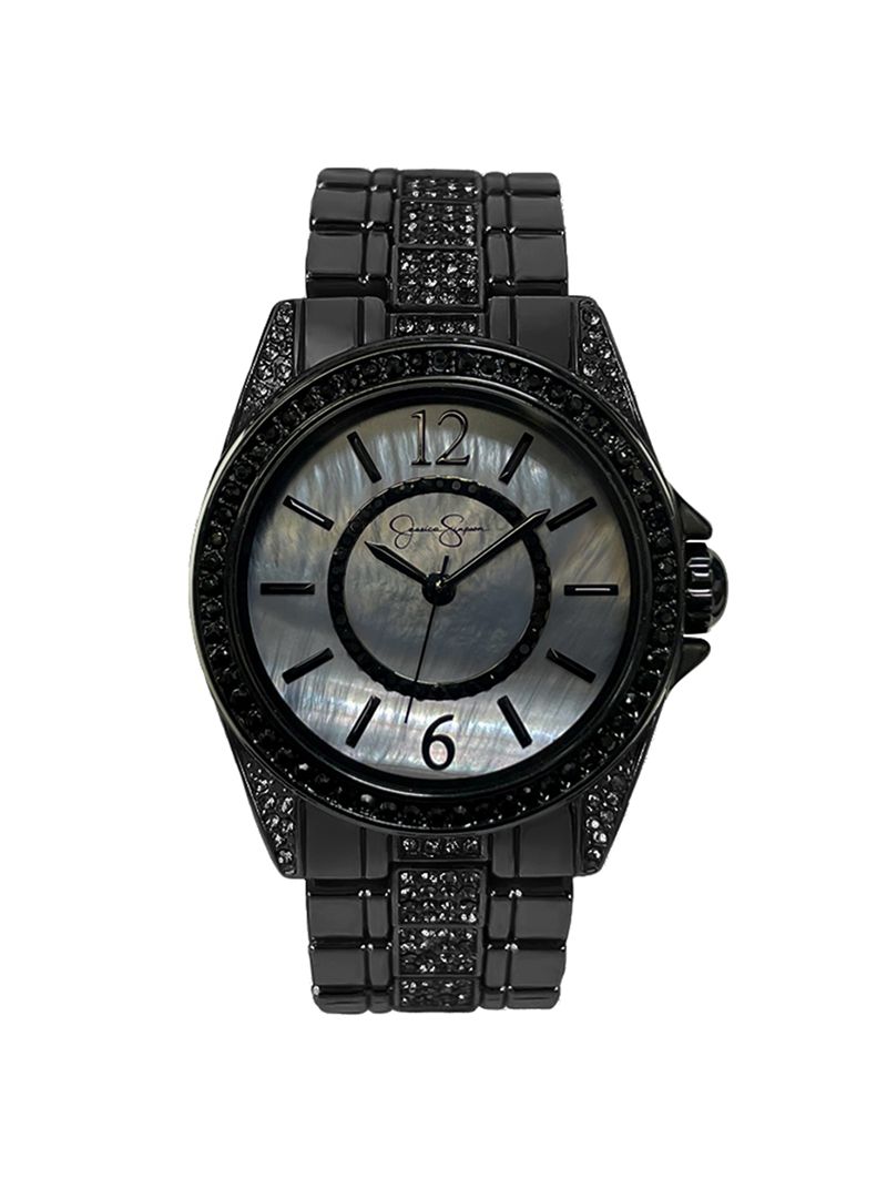 Women's Jessica Simpson Gunmetal Black Crystal Bracelet Watches Black | HQVKB-6083