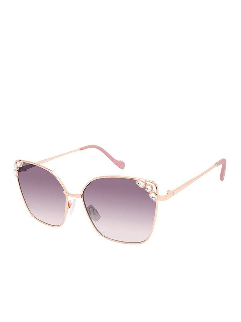 Women's Jessica Simpson Jeweled Metal Cat-Eye Sunglasses Rose Gold Rose | GXQMS-4290