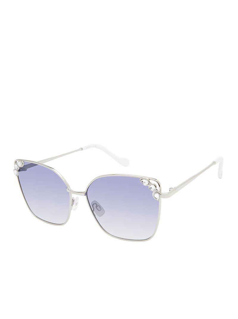 Women's Jessica Simpson Jeweled Metal Cat-Eye Sunglasses Silver White | OCSTV-6518