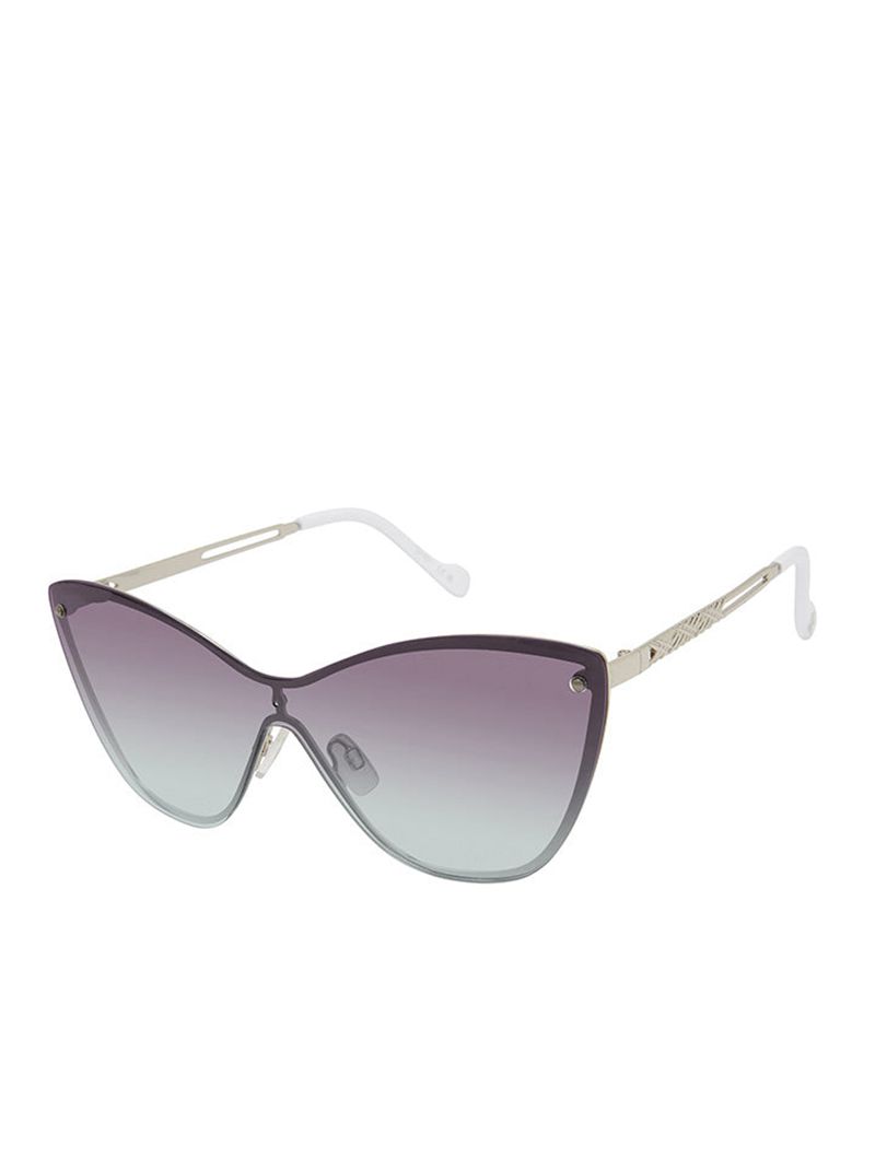 Women's Jessica Simpson Metal Shield Cat-Eye Sunglasses Silver White | XLZNT-7961