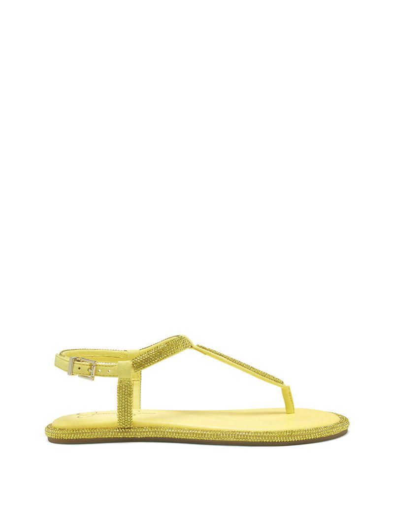 Women's Jessica Simpson Oliara T-Strap Slides Yellow | KDWPR-2746