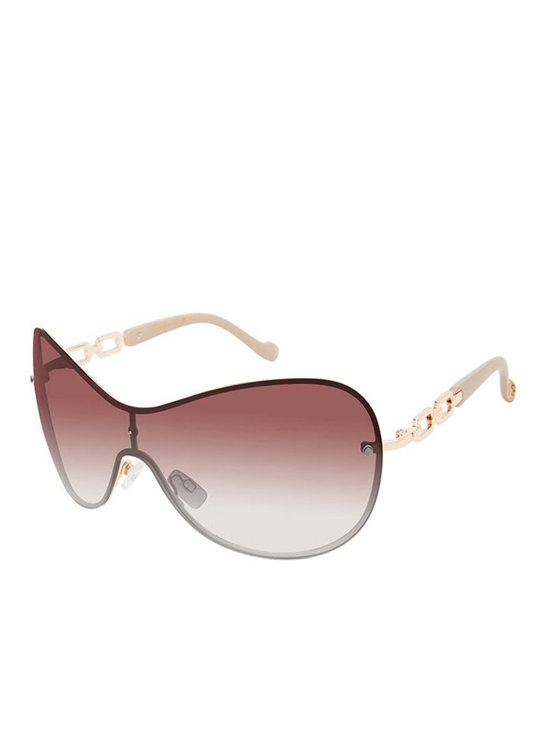 Women's Jessica Simpson Oversized Rounded Shield Sunglasses Gold Beige | NHLAJ-1460