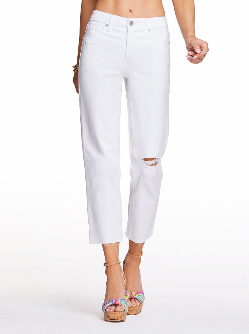 Women's Jessica Simpson Spotlight High Rise Straight Bottoms White | IXJYV-8605