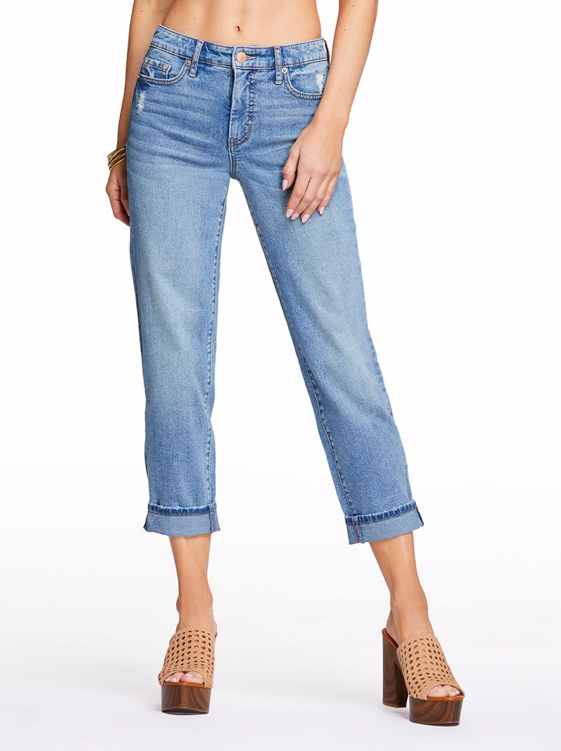 Women's Jessica Simpson Spotlight High Rise Straight Bottoms Blue | LVWJM-8560