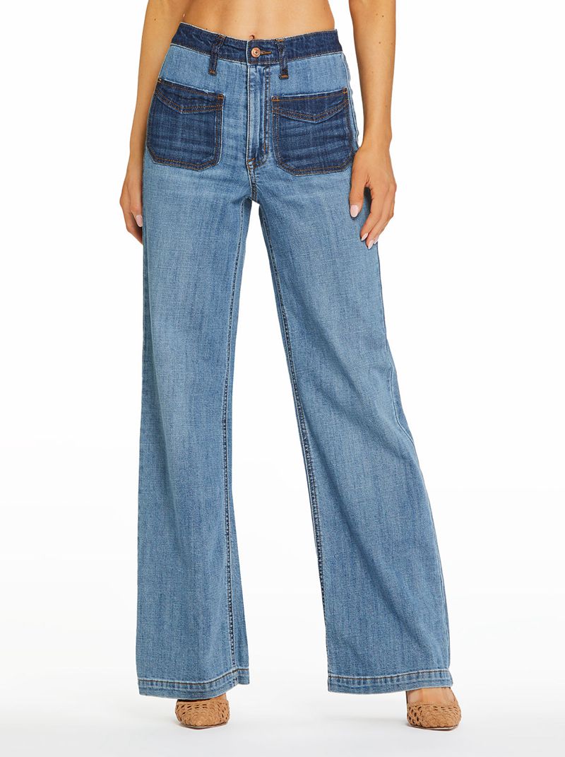 Women's Jessica Simpson Tease High Rise Wide Leg Bottoms Blue | FOAHP-6093