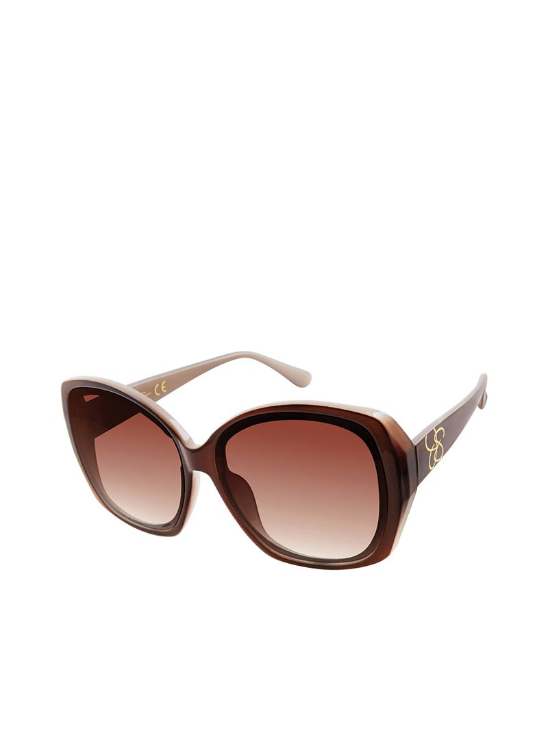 Women's Jessica Simpson Two Tone Geometric Sunglasses Brown Beige | CYQFP-1530