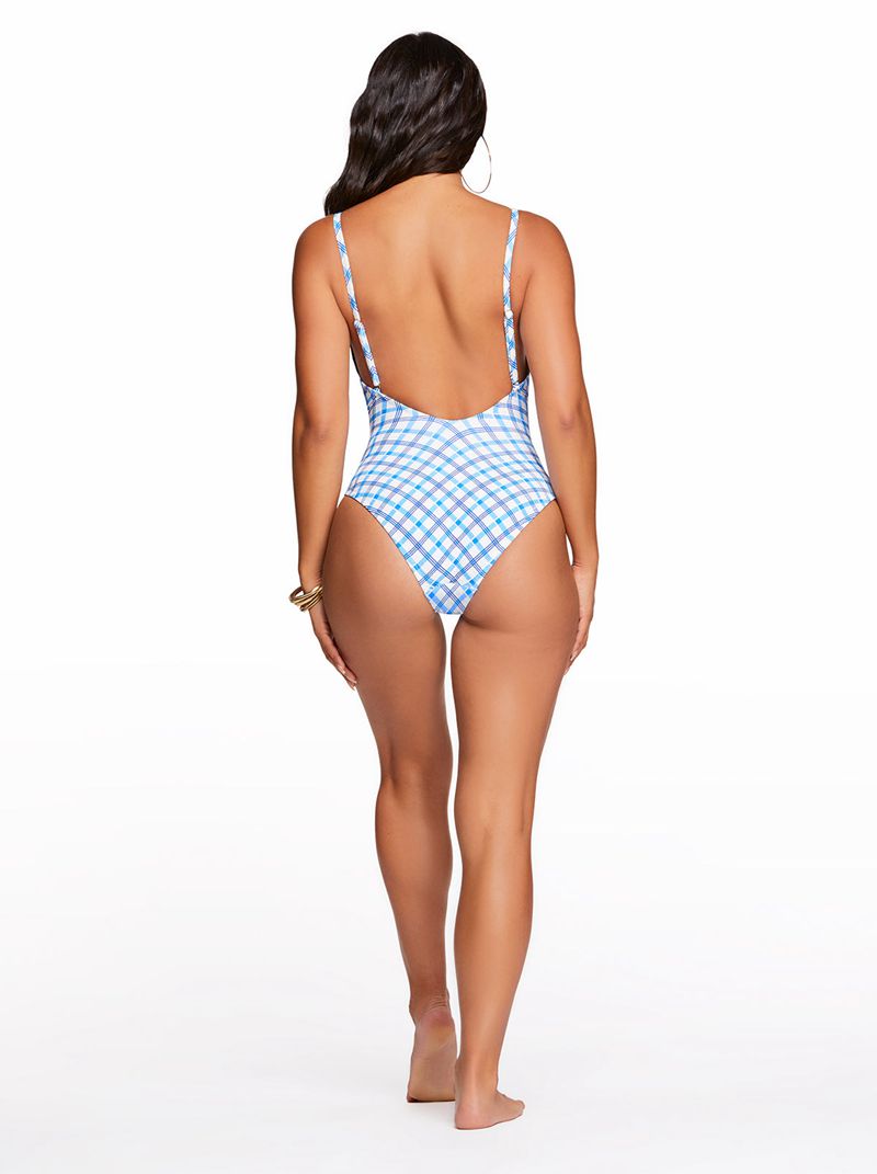 Women's Jessica Simpson Afternoon Tea Tie Front One Piece White / Blue | JQUVH-0439