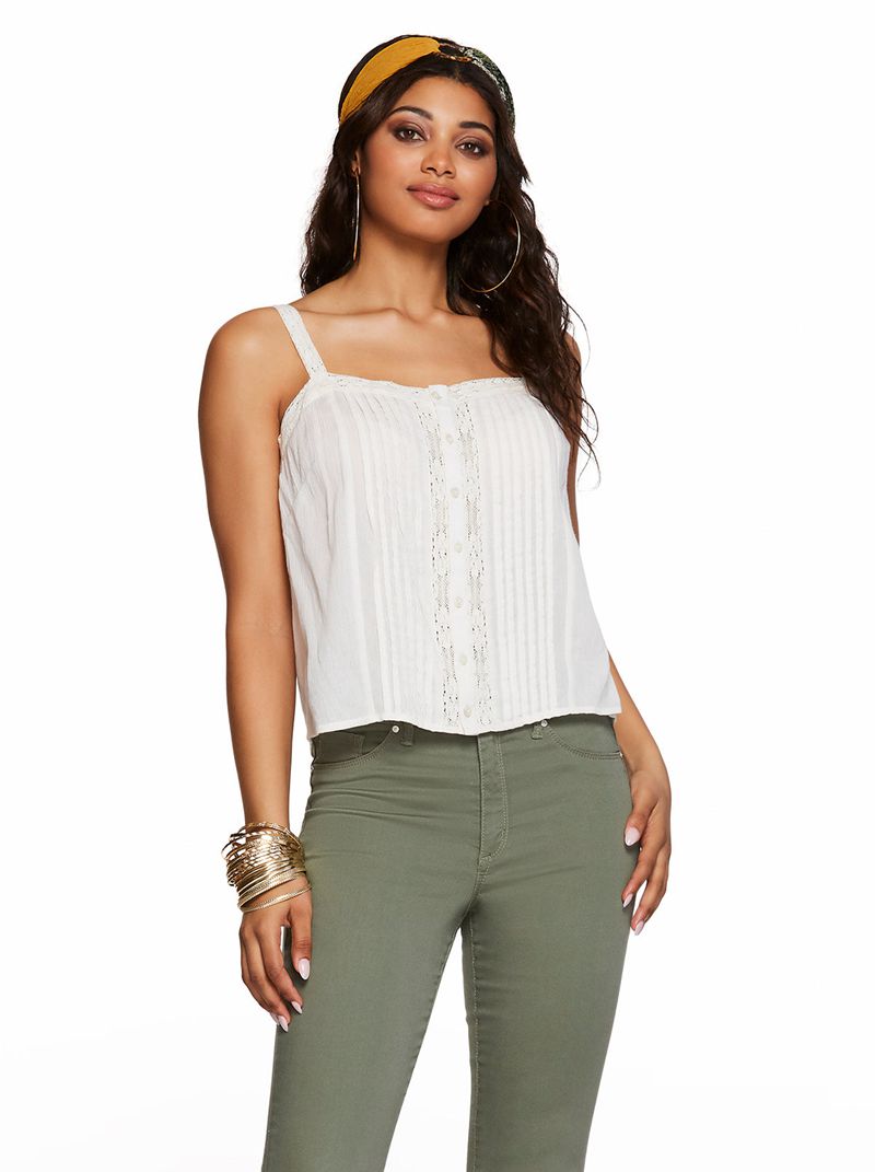 Women\'s Jessica Simpson Albi Lace Cami Tops White | GMURZ-0247