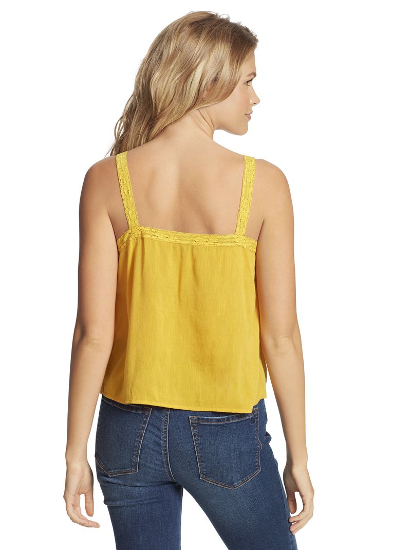 Women's Jessica Simpson Albi Lace Cami Tops Yellow | NRVAL-8145