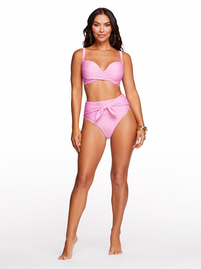 Women's Jessica Simpson Basic Solids High Waisted Bikini Bottoms Pink | GTMRK-7645