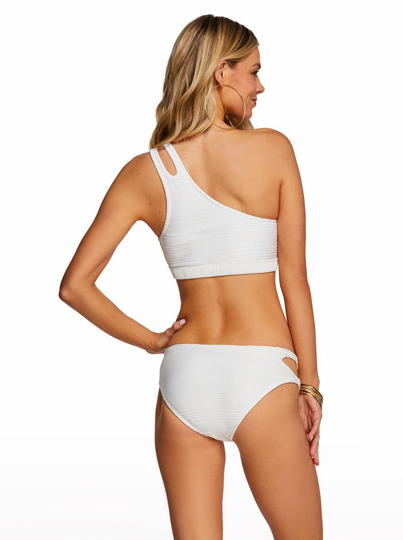 Women's Jessica Simpson Basic Solids One Shoulder Bikini Tops White | ZHMDI-6518