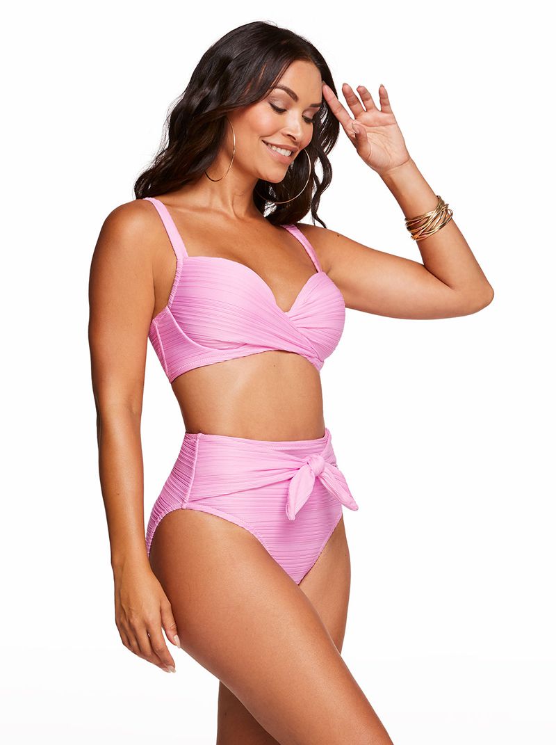 Women's Jessica Simpson Basic Solids Twisted D Bikini Tops Pink | CJAOV-5034