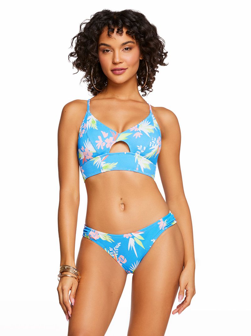 Women's Jessica Simpson Beach Vibes Cropped Cami Bikini Tops Blue | BFCHV-1647