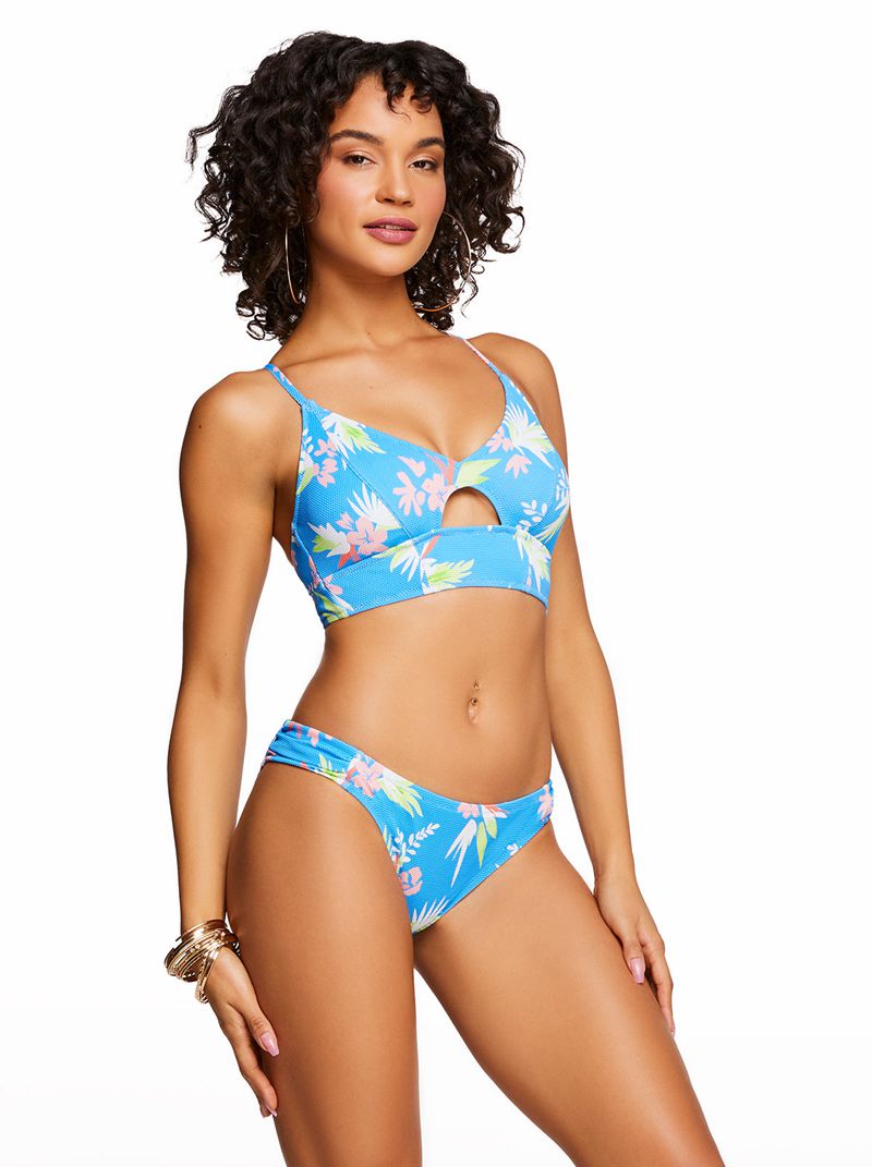 Women's Jessica Simpson Beach Vibes Cropped Cami Bikini Tops Blue | BFCHV-1647