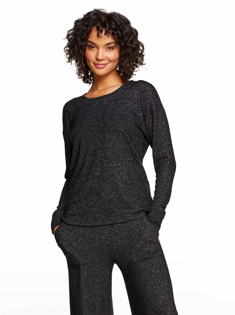 Women\'s Jessica Simpson Cadence Pullover Loungewear Black | MAFCU-3104