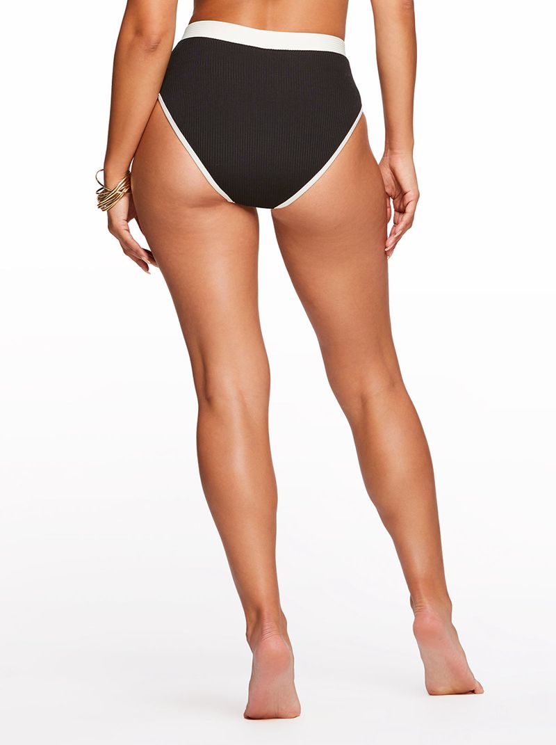 Women's Jessica Simpson Chop & Change High Waisted Bikini Bottoms Black Cream | BZKIN-1347