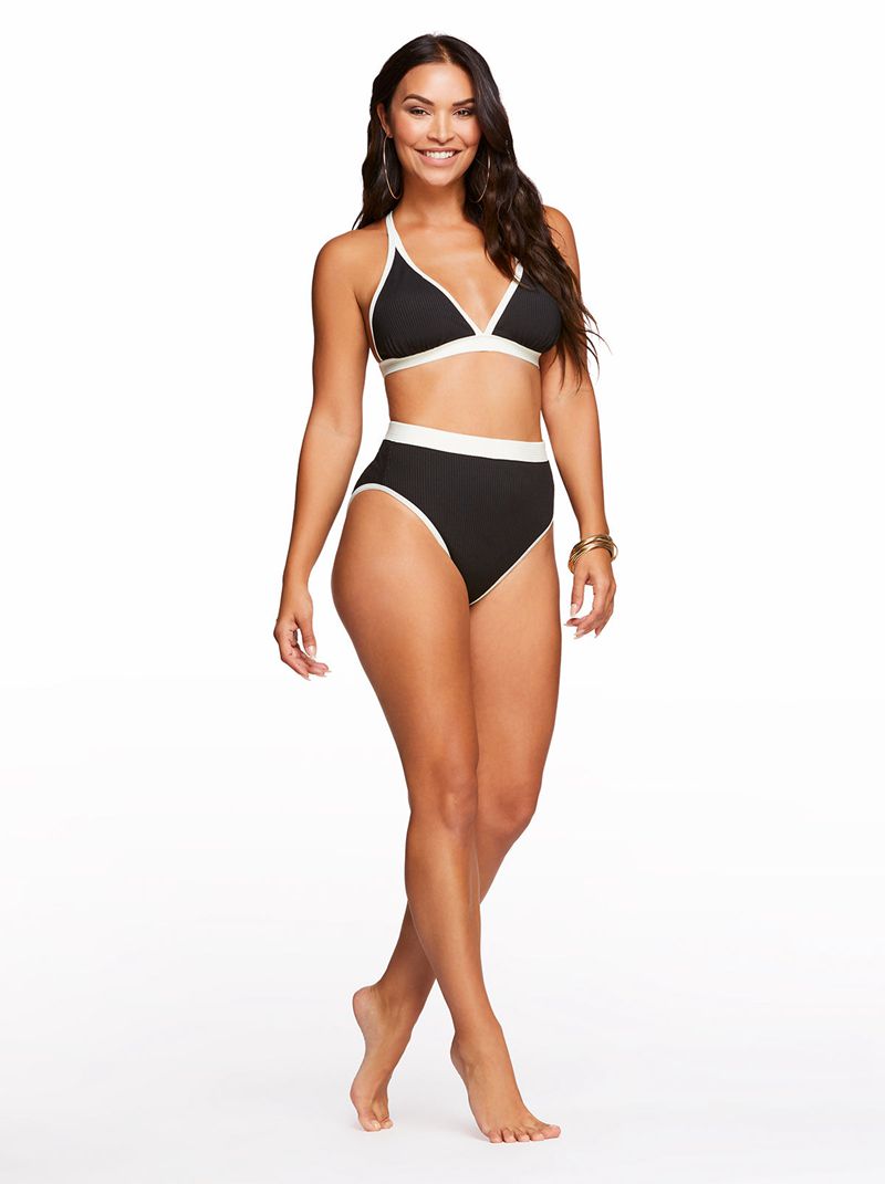 Women's Jessica Simpson Chop & Change High Waisted Bikini Bottoms Black Cream | BZKIN-1347