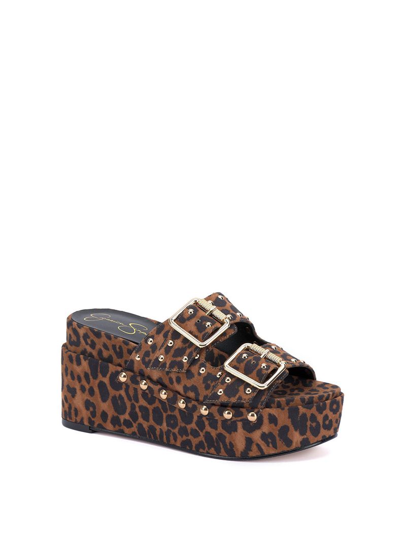 Women's Jessica Simpson Cyriss Slides Beige Leopard | CBTDQ-5013