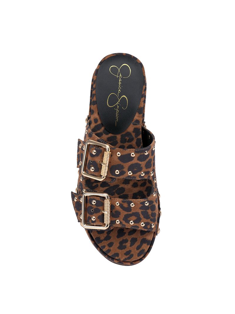 Women's Jessica Simpson Cyriss Slides Beige Leopard | CBTDQ-5013