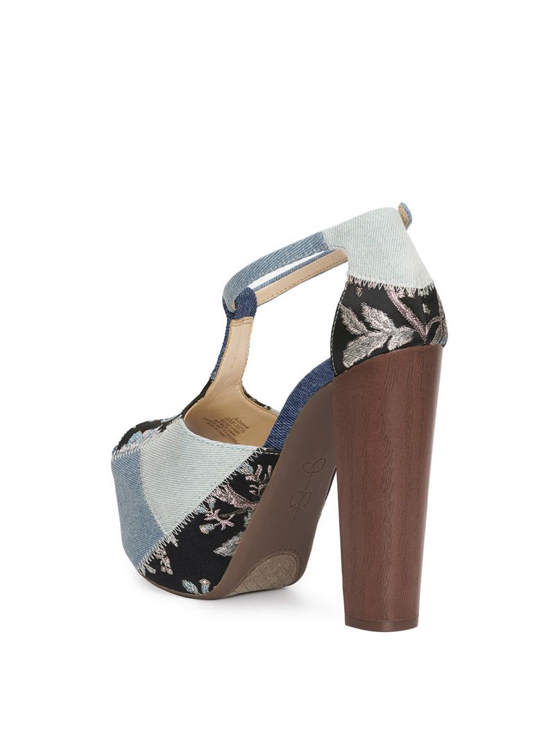 Women's Jessica Simpson Dany T-Strap Platform Shoes Blue Grey | KMNSI-3496