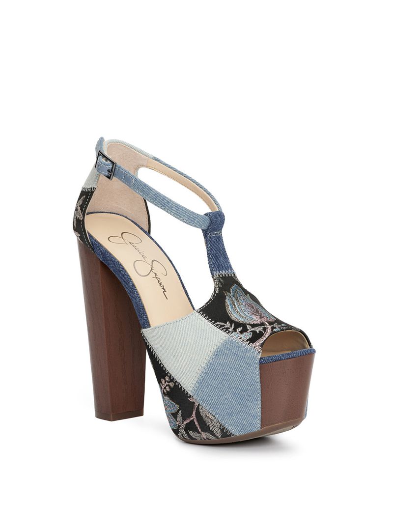 Women's Jessica Simpson Dany T-Strap Platform Shoes Blue Grey | KMNSI-3496