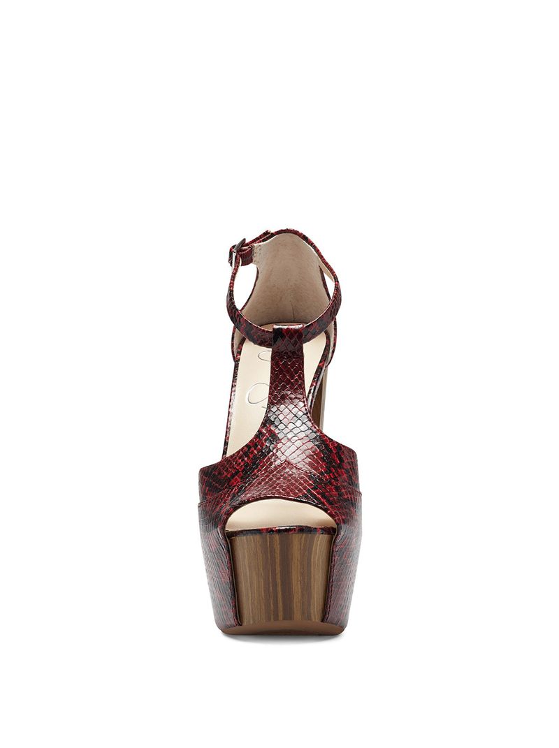 Women's Jessica Simpson Dany T-Strap Sandals Red Snake | LHKBP-5073