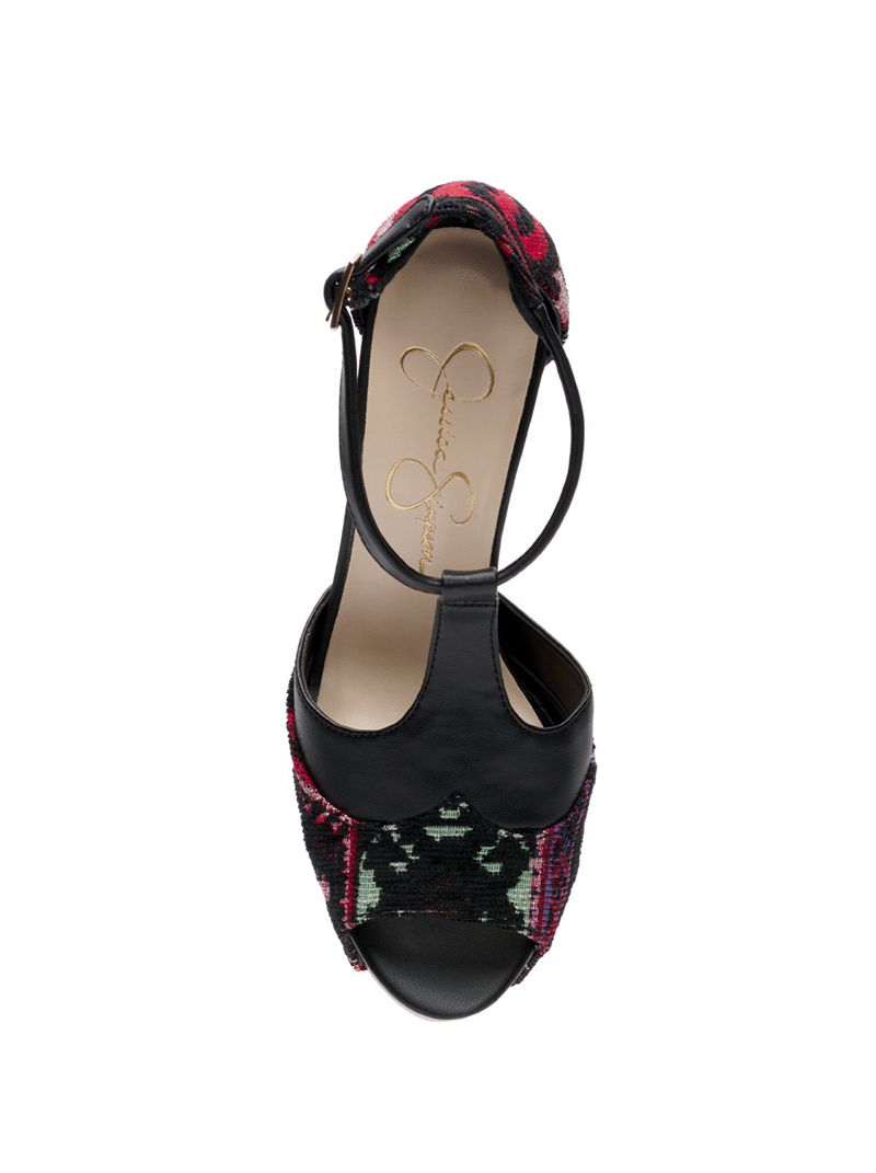 Women's Jessica Simpson Dany T-Strap Sandals Red Multicolor | XJKMF-7250