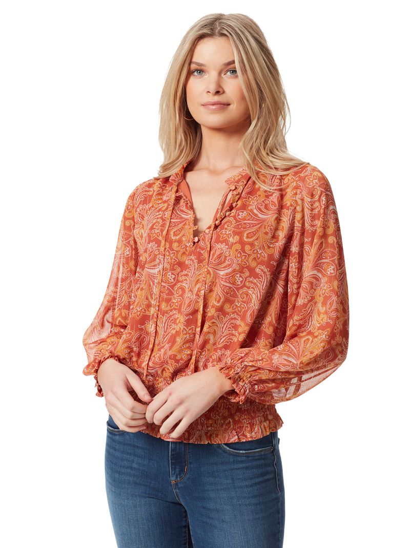 Women\'s Jessica Simpson Emery Blouse Tops Orange | DPSTX-0861