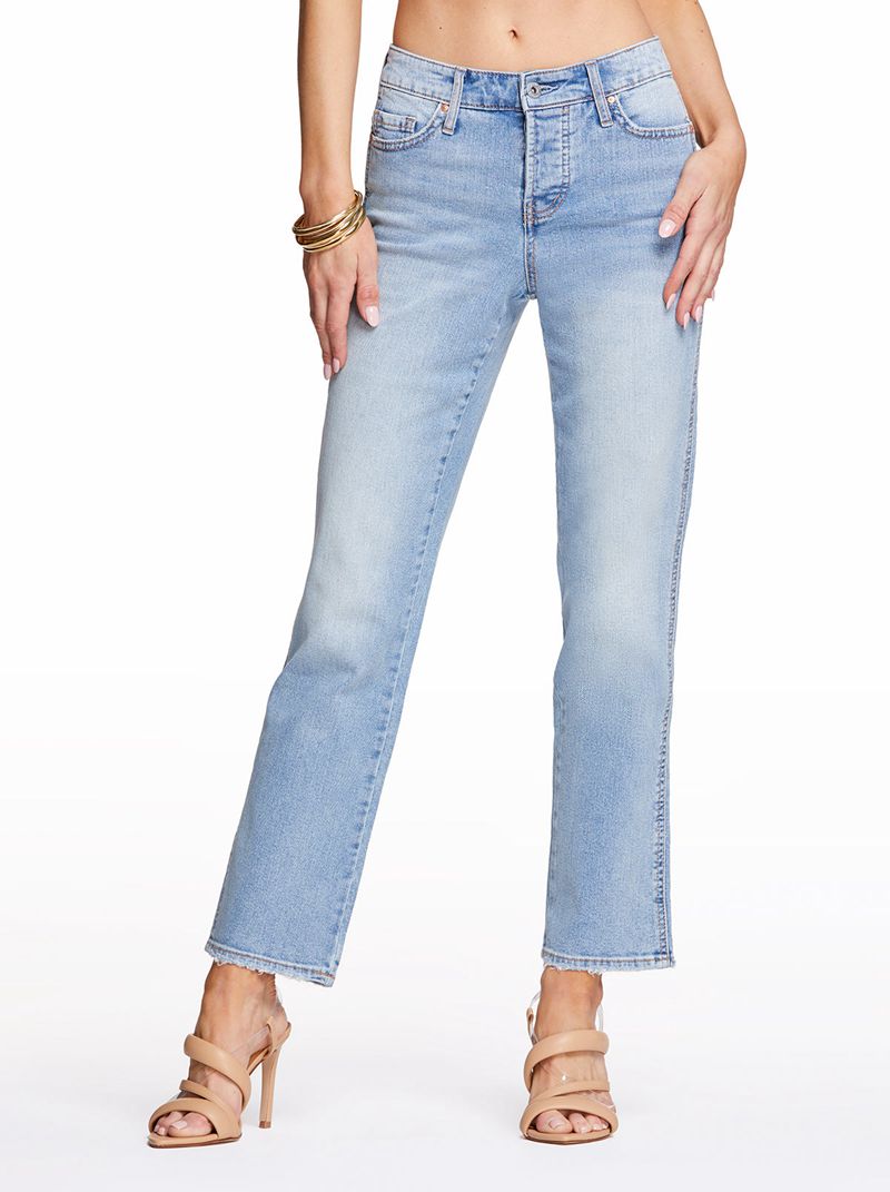 Women\'s Jessica Simpson Flirt High Rise Straight Crop Jeans Blue | DVPMY-8501