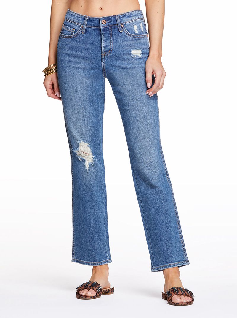 Women's Jessica Simpson Flirt High Rise Straight Crop Jeans Blue | FRDMQ-4657