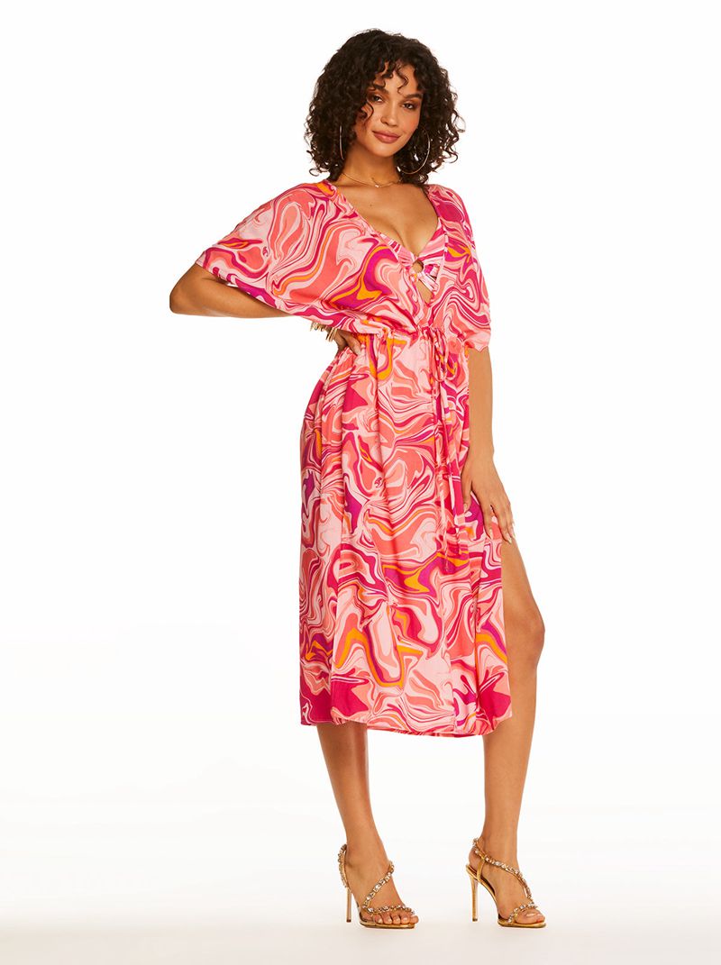 Women's Jessica Simpson Good Vibrations Long Swim Cover Ups White / Purple | IRLVW-5140