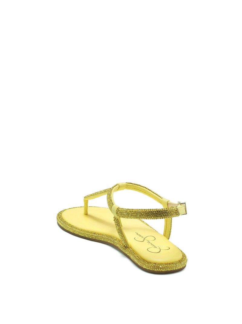 Women's Jessica Simpson Oliara T-Strap Slides Yellow | KDWPR-2746