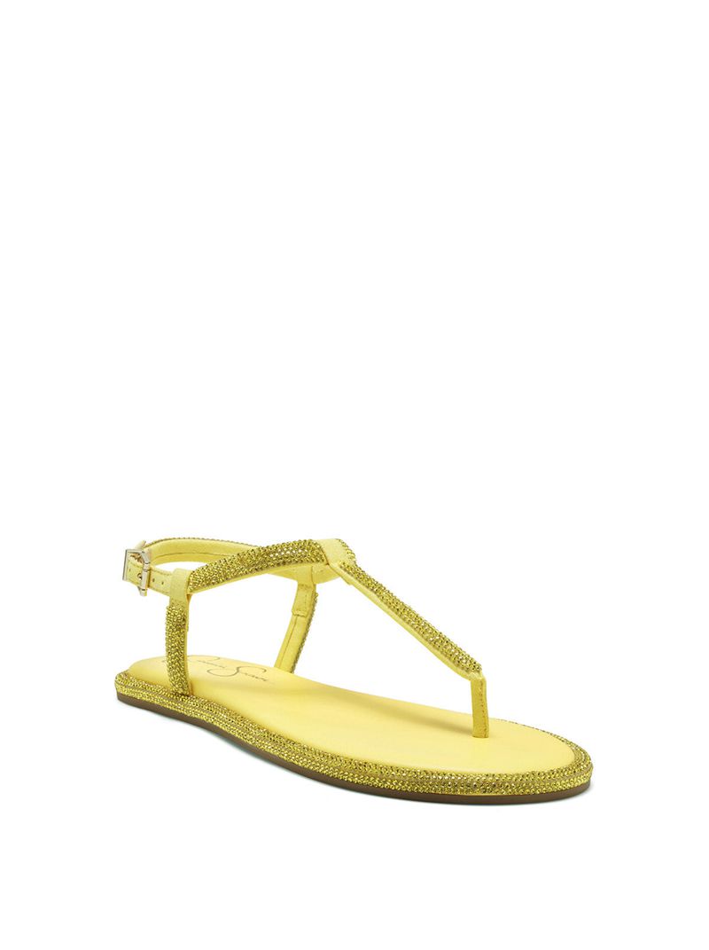 Women's Jessica Simpson Oliara T-Strap Slides Yellow | KDWPR-2746