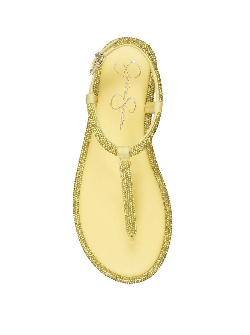 Women's Jessica Simpson Oliara T-Strap Slides Yellow | KDWPR-2746