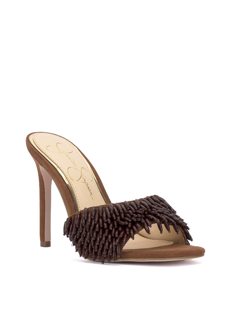 Women's Jessica Simpson Olya Slides Brown | KWIYZ-8570