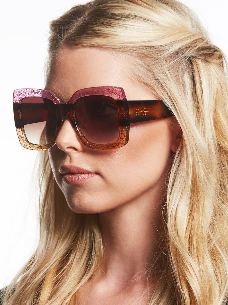 Women's Jessica Simpson Ombre Glitter Sunglasses Pink Orange | FEOCD-3720