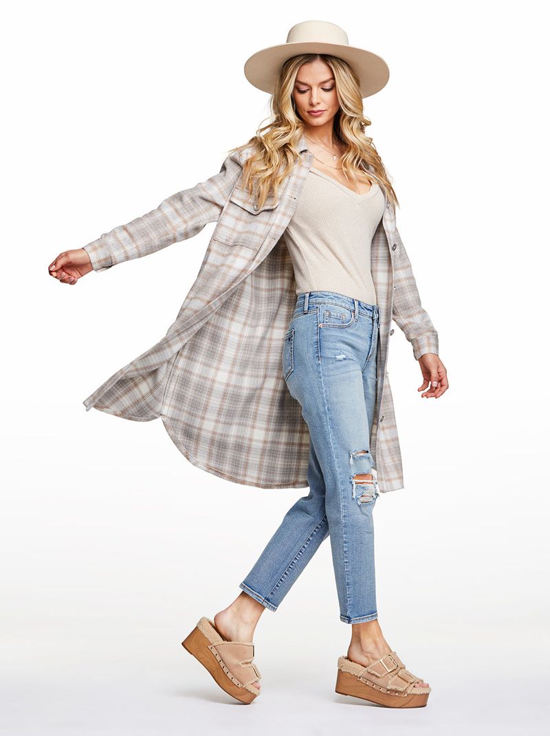 Women's Jessica Simpson Romi Shacket Coats White / Grey | HAZDE-1450