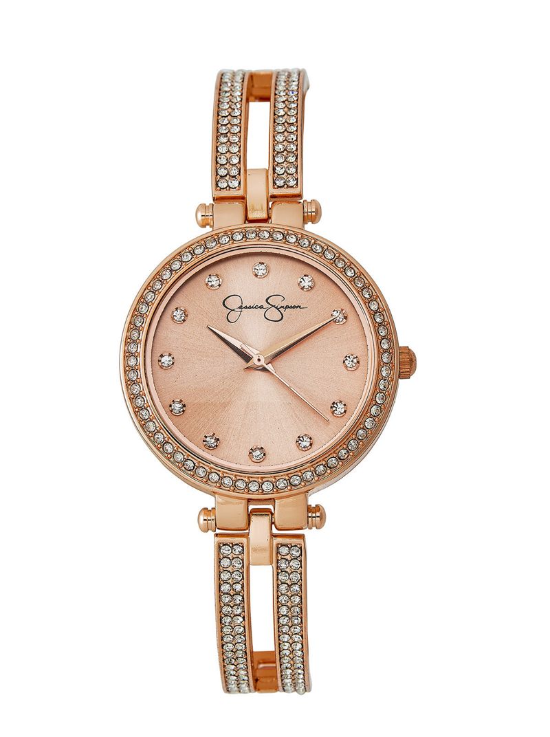 Women\'s Jessica Simpson Rose Gold Tone Crystal Double Arm Bangle Watches Rose Gold | FNOPZ-4312