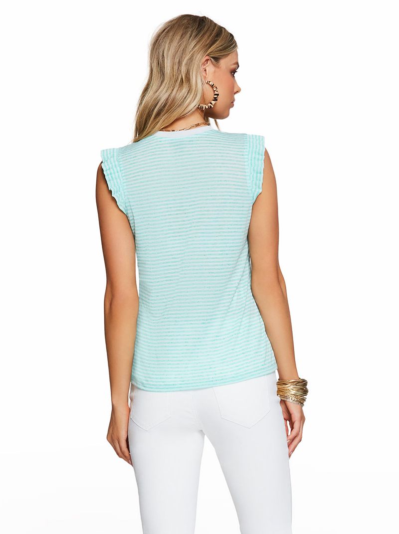 Women's Jessica Simpson Sage Tops Blue Green Stripes | LBXUK-2705