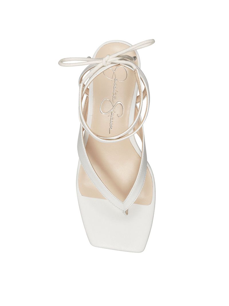 Women's Jessica Simpson Sitelli Mid Heel Sandals White | FDXBC-5672