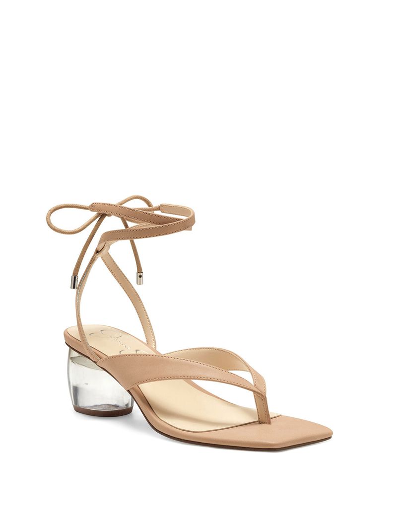 Women's Jessica Simpson Sitelli Mid Heel Sandals Beige | WTOQY-8649