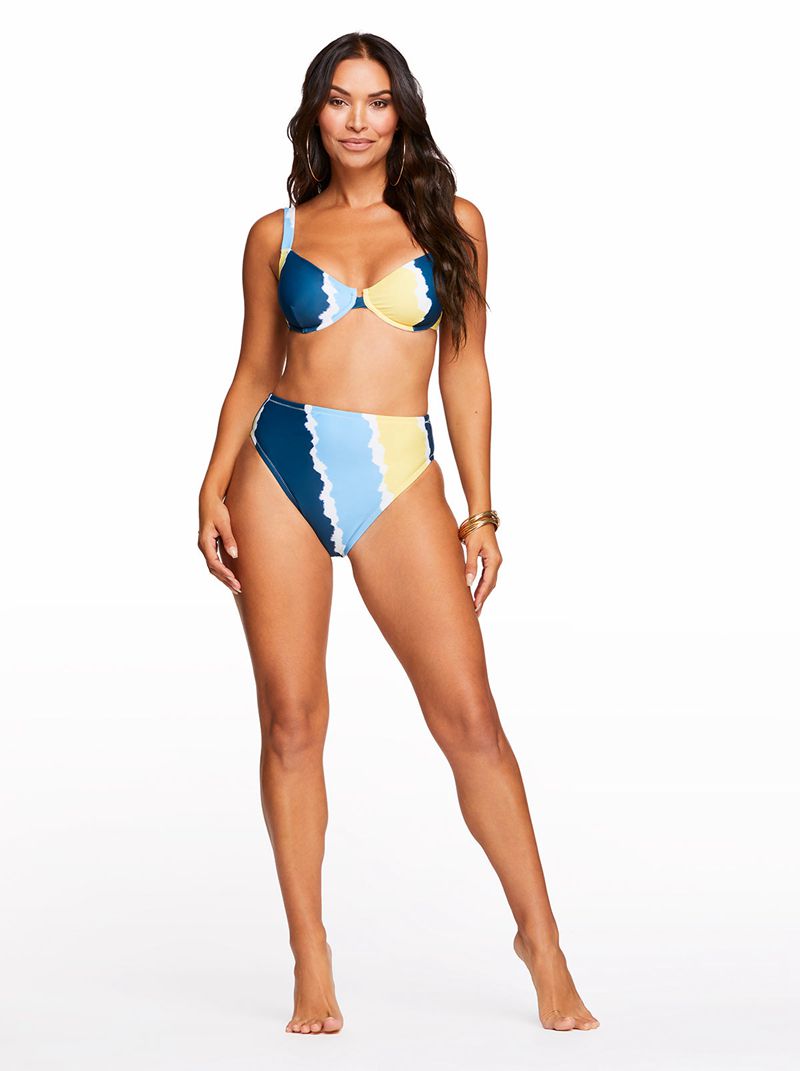 Women's Jessica Simpson Smooth Sail Bikini Bottoms Blue / Yellow | BRGPJ-4693