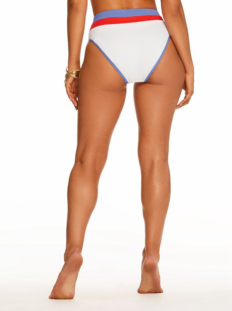 Women's Jessica Simpson South Of The Border High Waisted Bikini Bottoms White / Pink / Blue | LFPJE-5647