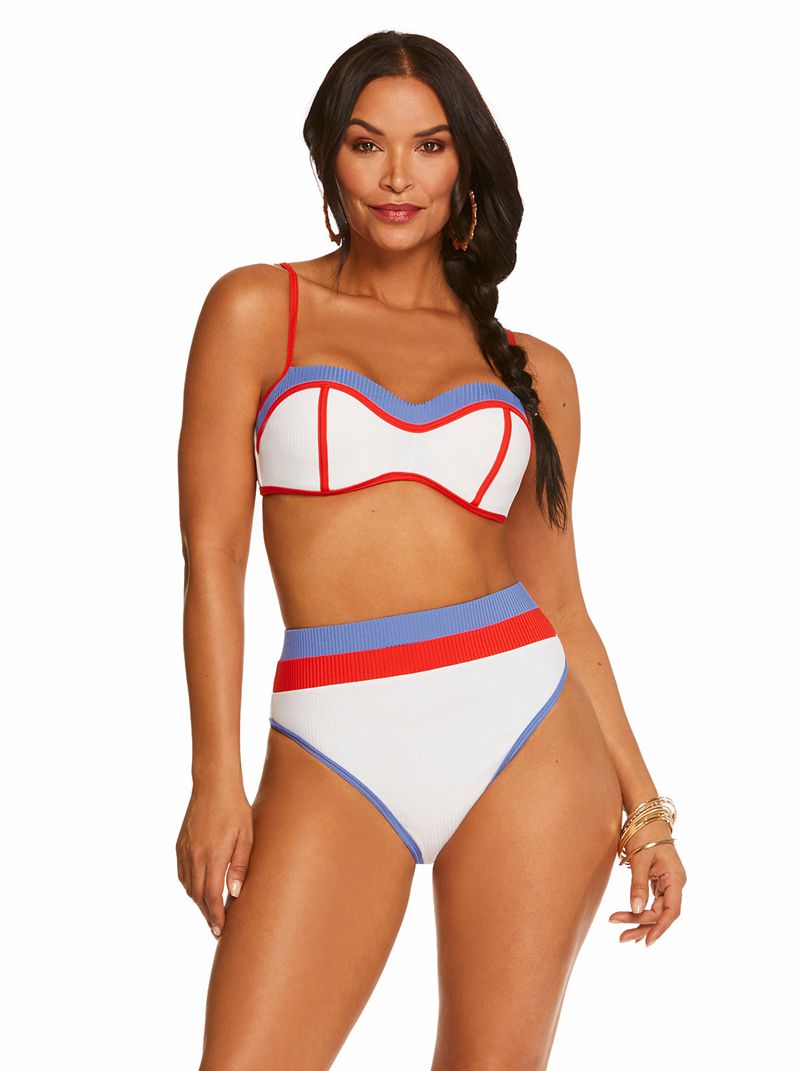 Women's Jessica Simpson South Of the Border Sweatheart Bikini Tops White / Pink / Blue | UGMZN-2948