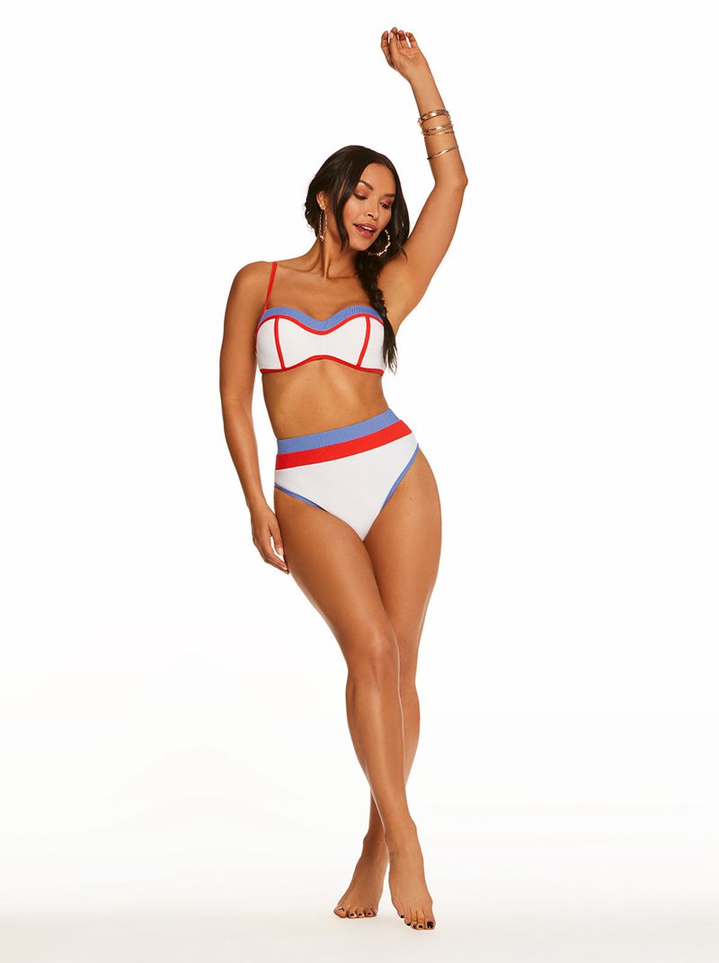 Women's Jessica Simpson South Of the Border Sweatheart Bikini Tops White / Pink / Blue | UGMZN-2948