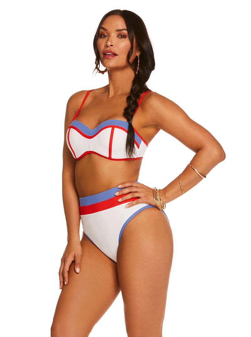 Women's Jessica Simpson South Of the Border Sweatheart Bikini Tops White / Pink / Blue | UGMZN-2948